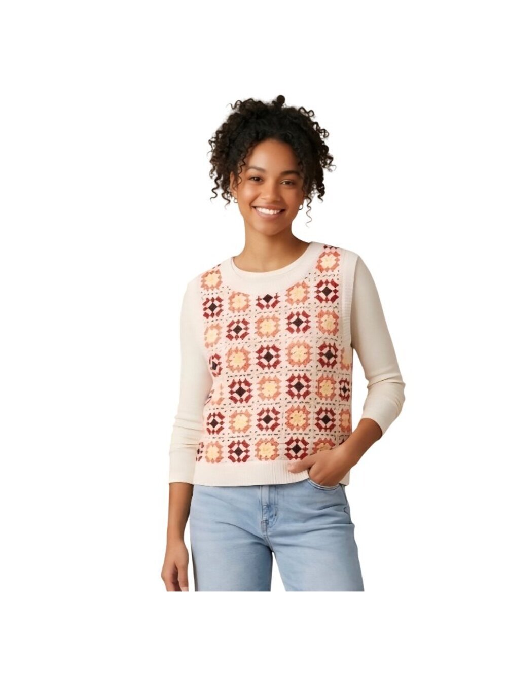 Lucky Brand Crochet Geo Sweater Tank Granny Square All Season 2023 Size S